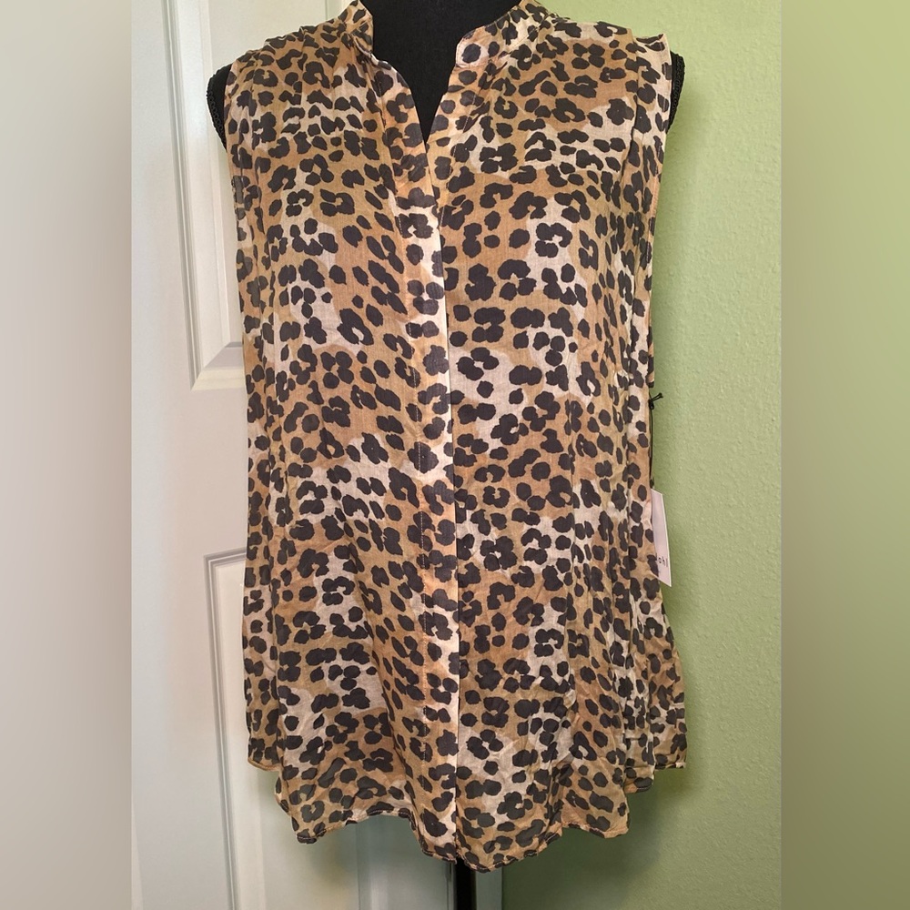 Bella Dahl Leopard Print Sleeveless Women's Button Down XL NWT